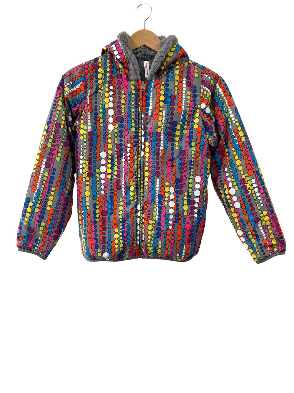 Hanna Andersson Girls' Reversible Jacket 150 cm 12 grey multicolor circles